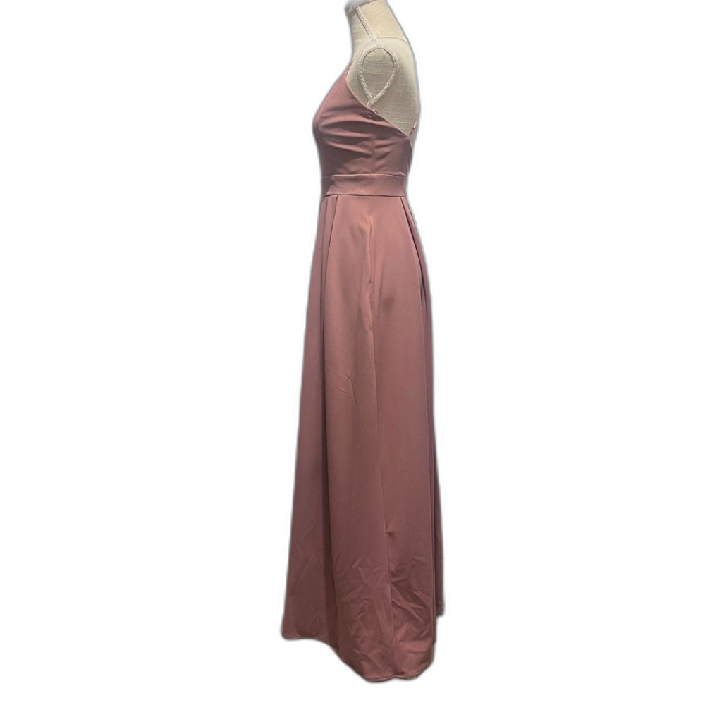 Windsor Formal Maxi Dress SM Pleated V Neck Sleeveless Cross Back Pockets Mauve - Picture 3 of 6